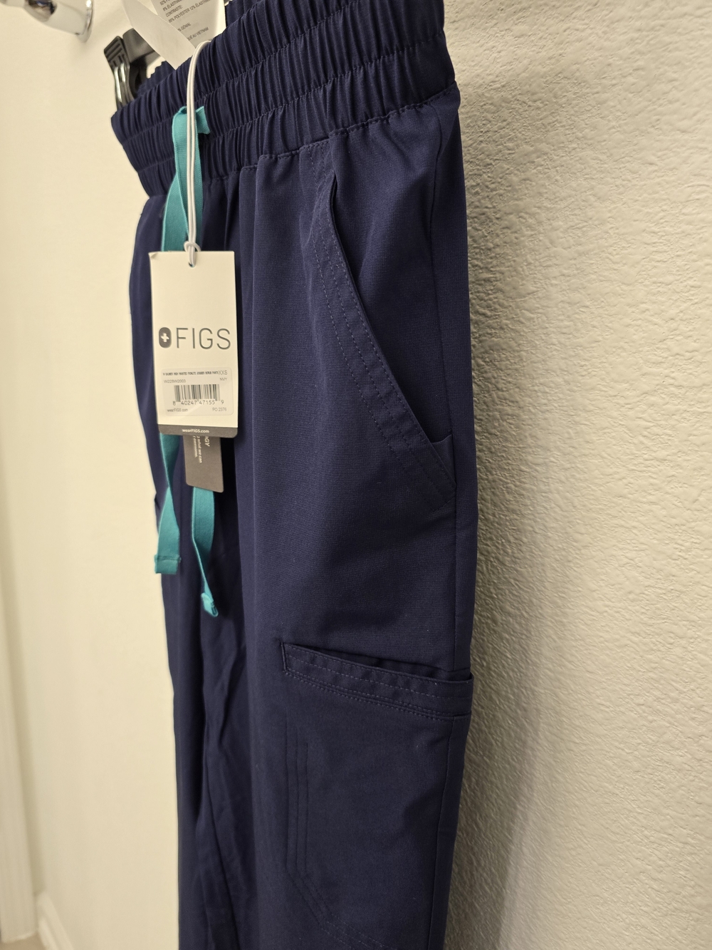 Figs Women's Navy Track Pants with Teal Drawstring - Picture 4 of 7